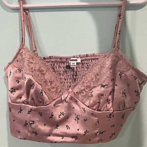 Lace Trim Satin Cropped Tank Top